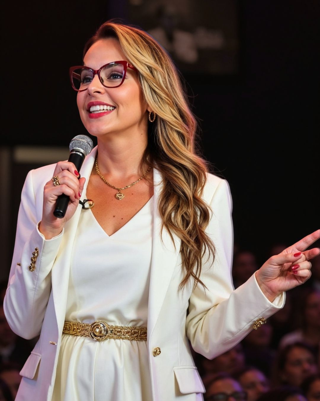 Hávini Sá conduzindo um encontro com microfone